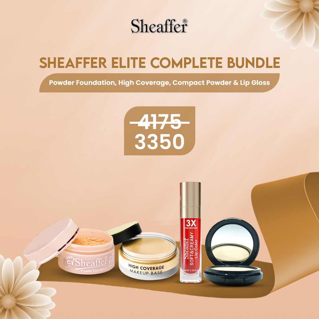 Sheaffer Elite Complete Bundle - Powder Foundation, High Coverage, Compact Powder & Lip Gloss