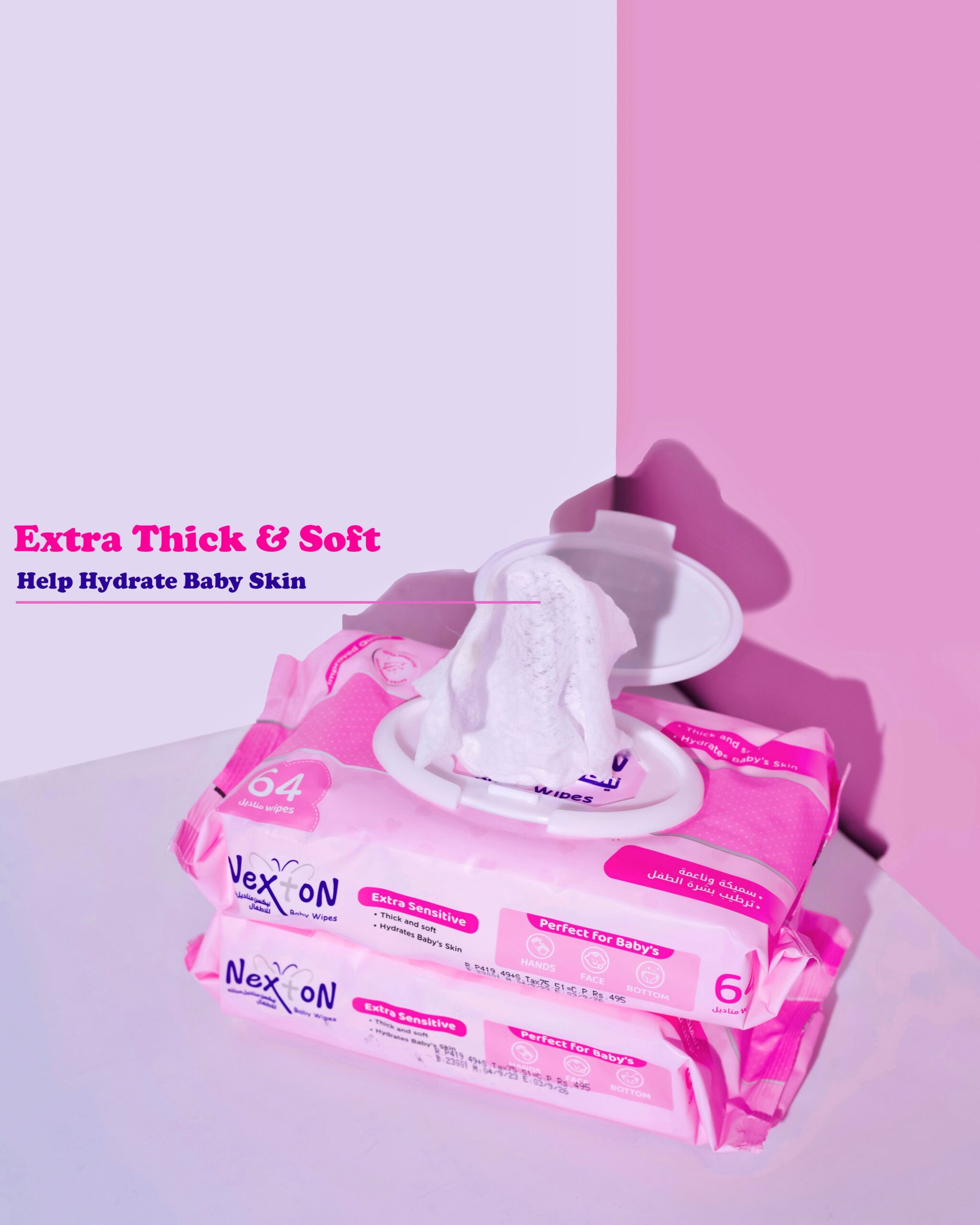 Nexton Baby Wipes (Extra Sensitive Pink) 64 pcs
