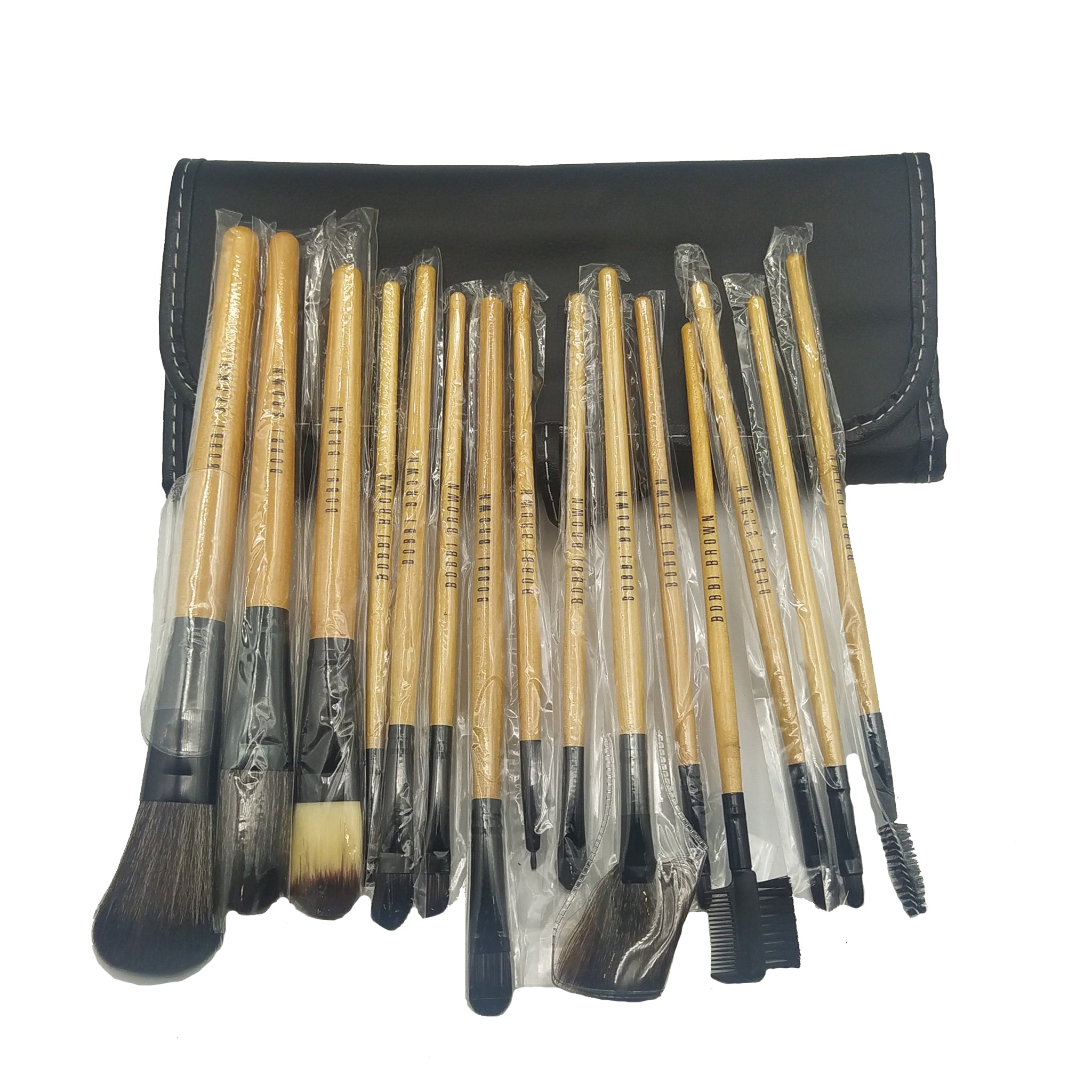 BOBBI BROWN BRUSHES 15 PIECE SET WITH LEATHER POUCH