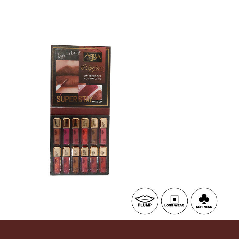 Aqua Color Line Super Stay Lip Gloss Ultra HD A-Shimmer (12 Pcs Set)
