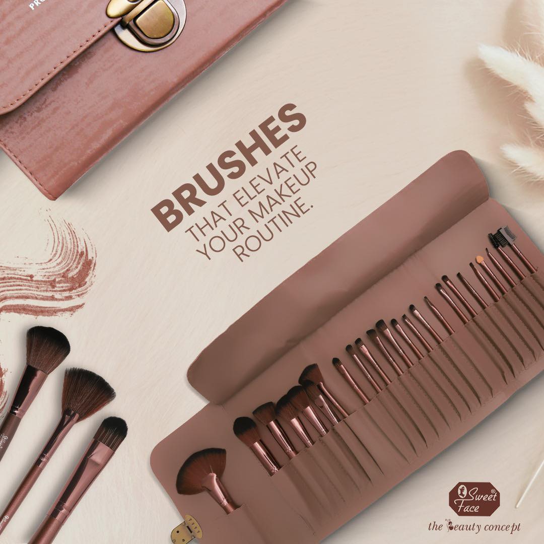 SweetFace 24Pcs Professional Makeup Brush Kit – Complete Face, Eye & Lip Set