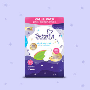 Butterfly Breathables Ultra-Thin Dry & Airy Cool Sanitary Pads Extra Long 14 Pcs